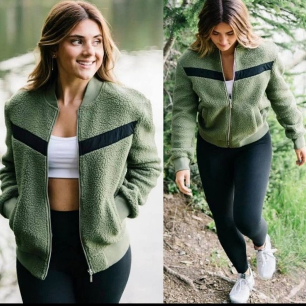 Zyia Active Green Flying V Fleece Jacket Fleece Sherpa Large - Picture 8 of 8